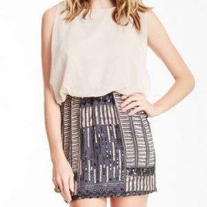 Gracia Taupe/Grey Beaded Skirt Twofer Dress Size M